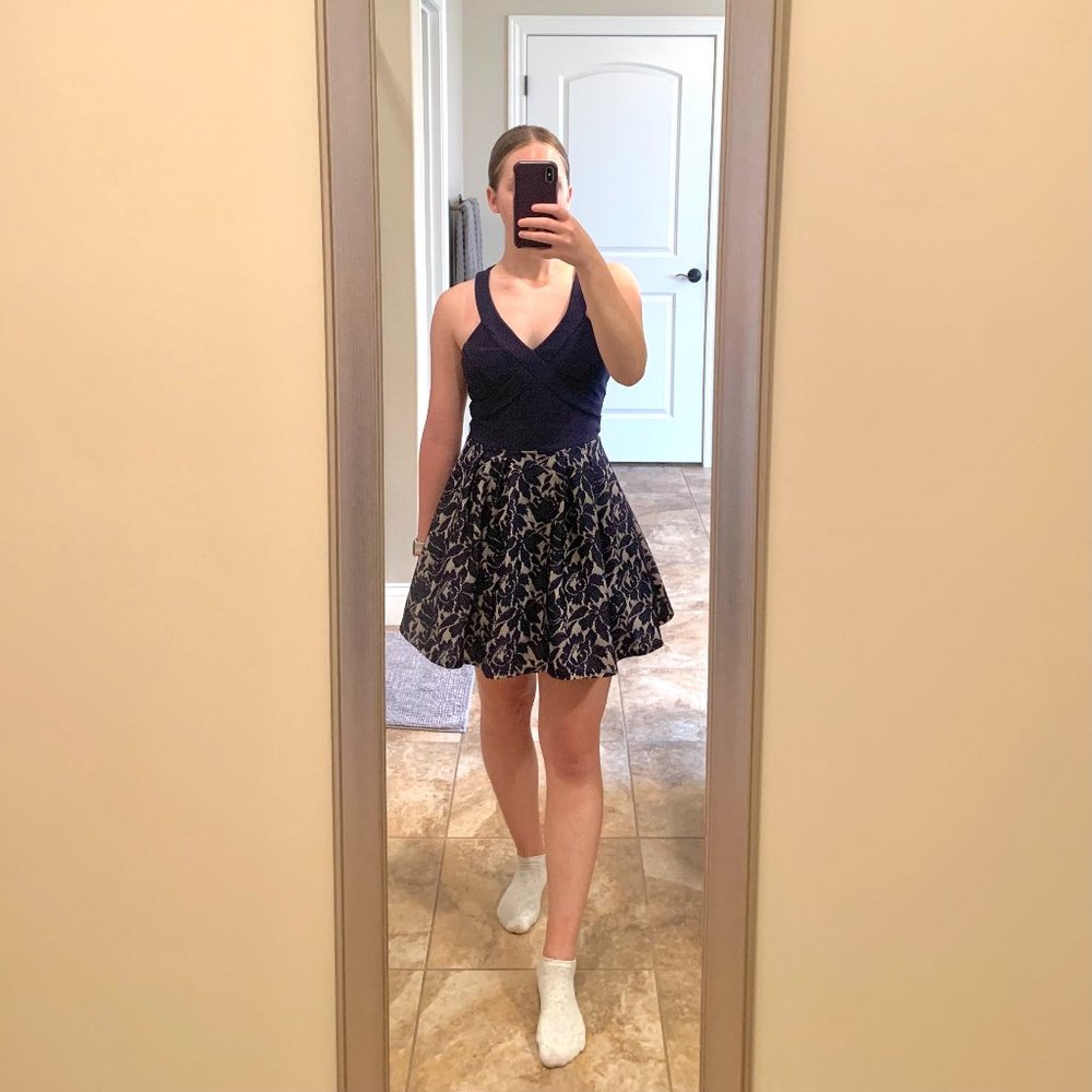 Size 3/Small navy Crystal Doll homecoming dress